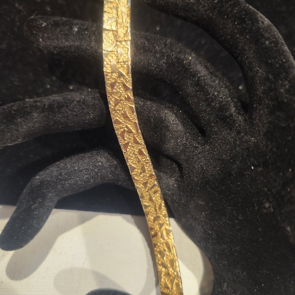 Vintage Gold Tone‎ Nugget Link Bracelet 6.5 Inch Textured Flat Chain Retro